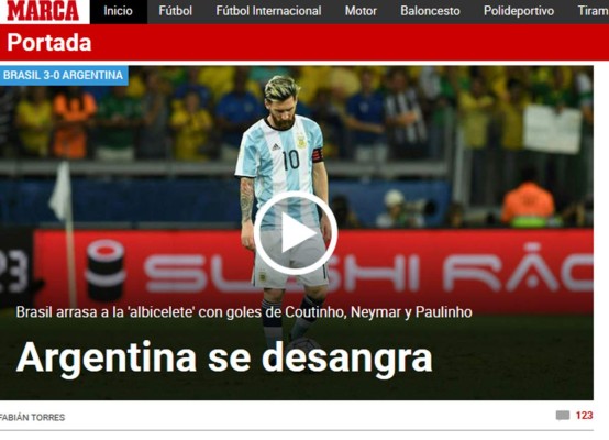 'Catástrofe, humillación', así reacciona la prensa tras goleada de Brasil a Argentina