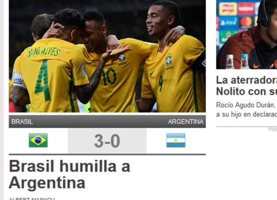 'Catástrofe, humillación', así reacciona la prensa tras goleada de Brasil a Argentina