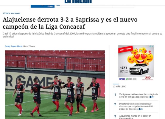 Prensa internacional sobre Alajuelense y López luego de ganar la Liga Concacaf: 'Ruge el León de Centroamérica'