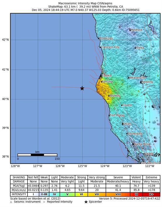 Un terremoto de magnitud 7,0 sacude el norte de California, Estados Unidos ¿Alerta de tsunami?