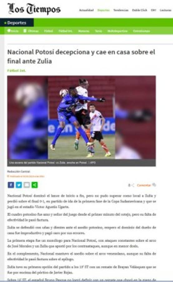 Prensa sudamericana: Bryan Moya amargó a un 'Nacional Potosí con récord de remates'