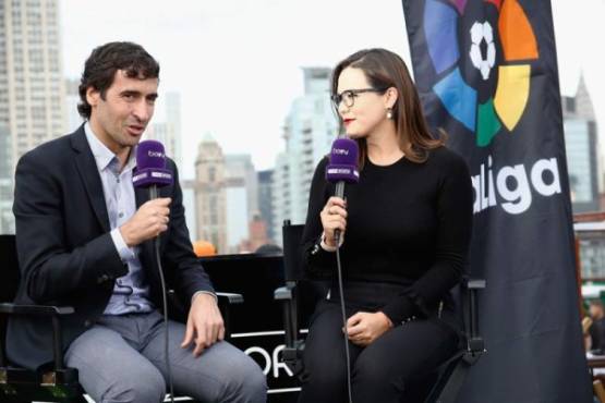 NEW YORK, NY - APRIL 23: Retired soccer player Raul Gonzalez (L) speaks during a roofop viewing party of El Clasico - Real Madrid CF vs FC Barcelona hosted by LaLiga at 230 Fifth Avenue on April 23, 2017 in New York City. Brian Ach/Getty Images for LaLiga/AFP