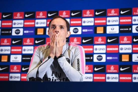 Paris Saint-Germain's German coach Thomas Tuchel answers questions during a press conference at the club's Camp des Loges in Saint-Germain-en-Laye, near Paris on April 29, 2019. - The French Cup final between Paris Saint-Germain and Rennes on April 27, went into extra time after finishing 2-2 at the end of 90 minutes at the Stade de France. Rennes beat PSG on penalties to win the French Cup final which they last lifted in 1971. (Photo by Anne-Christine POUJOULAT / AFP)