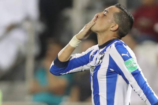 Monterrey's forward Rogelio Funes Mori celebrates his goal during the 2019 FIFA Club World Cup quarter-final football match between Monterrey and al-Sadd at Jassim Bin Hamad Stadium in Doha on December 14, 2019. (Photo by KARIM JAAFAR / AFP)