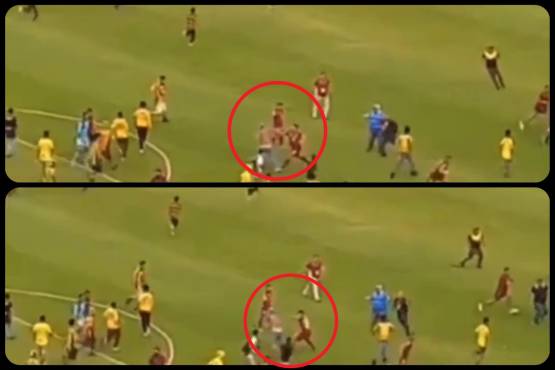 Así fue el momento en el que Marcelo Santos se defendió ante la agresión de un aficionado.