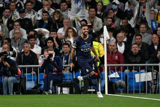 Mahrez y su festejo tras el 1-0 que consiguió ante el Real Madrid.