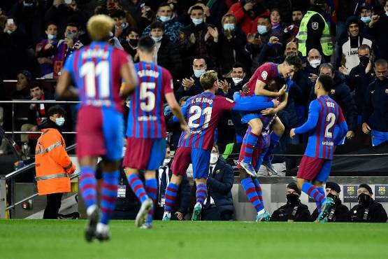 Dembelé y su festejo tras anotarle al Bilbao en el Camp Nou.