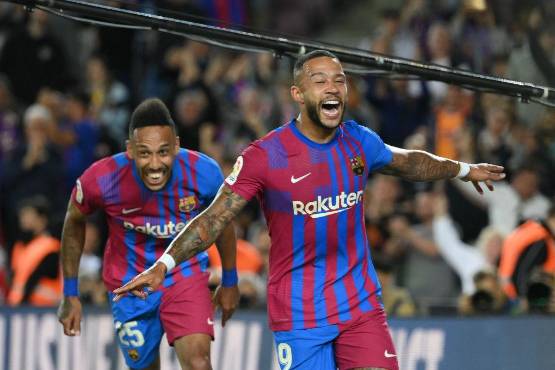 Así celebró Depay el 1-0 del Barcelona ante el Celta.