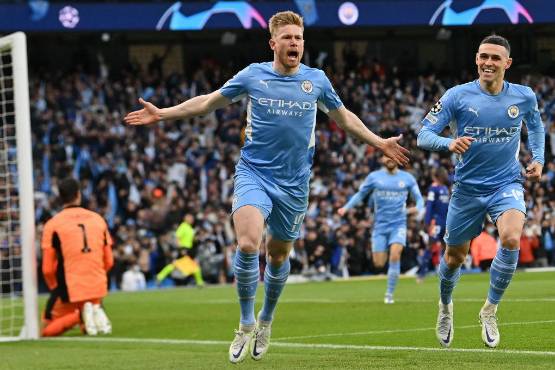 Así celebró Kevin De Bruyne su gol ante el Real Madrid. AFP.