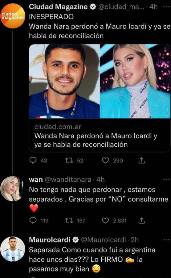 Mauro Icardi le saca los trapitos al sol: El áspero cruce entre Wanda Nara y el futbolista en Twitter