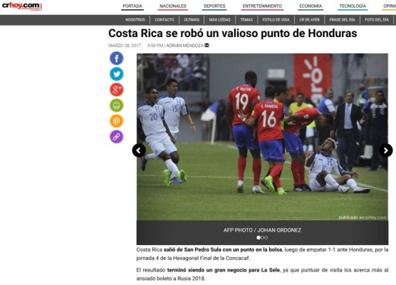 Como 'punto de oro' califica prensa tica empate ante Honduras