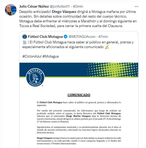 ¡Uno pide reconocimiento en el Nacional! La reacción de periodistas y aficionados tras la salida de Diego Vázquez de Motagua