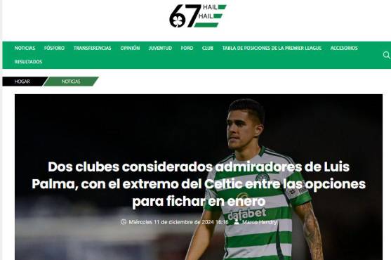 Periodista escocés revela en exclusiva los dos clubes que quieren fichar al hondureño Luis Palma del Celtic