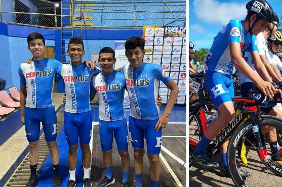 Los ciclistas catrachos mostrando la indumentaria que usarán en esta competencia en Costa Rica.