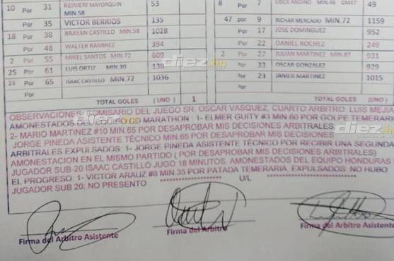 Error garrafal: árbitro Orlando Hernández no insertó en el acta expulsión de Denovan Torres; luego rectifican y es incluido