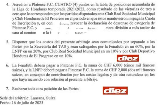 ¿Cuánto dinero deberán pagarle la FFH y la Liga Nacional a Platense según resolución enviada por el TAS?