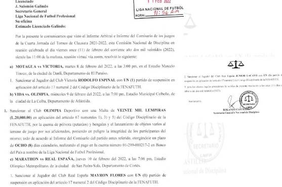 Dictamen de la Comisión de Disciplina tras la reunión de este viernes.