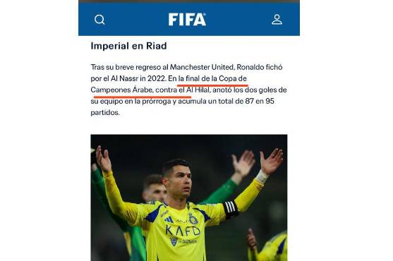 Cristiano Ronaldo suma nuevo trofeo: FIFA, en su página oficial, reconoce como título la Copa de Clubes Árabes que ganó con Al-Nassr