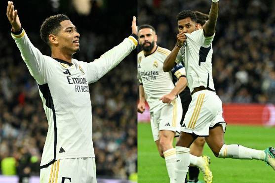 Jude Bellingham y Rodrygo anotadores de los primeros dos goles del partido. FOTO: AFP