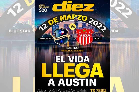 Portada de DIEZ sobre la visita del Vida a la ciudad de Austin para el juego amistoso del próximo 12 de marzo.