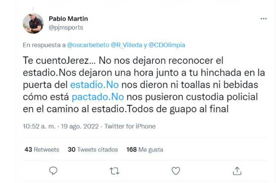 Preparador físico del Olimpia se queja de las malas atenciones que recibieron en Guatemala: “No nos pusieron custodia policial”