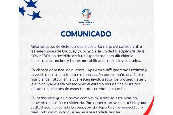 Conmebol responde: Esta es la postura que tomó la Copa América tras los incidentes en el Colombia-Uruguay