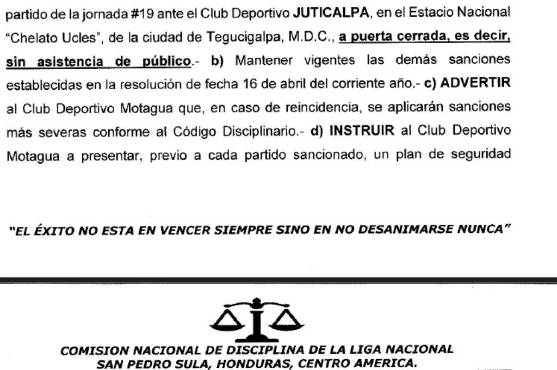 Motagua logra modificar sanción de la Comisión de Disciplina y se confirma el estadio en el que enfrentará a Juticalpa