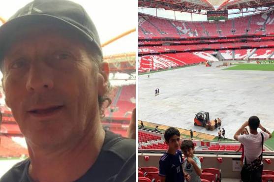 Pedro Troglio y sus hijos en el estadio del Benfica de Portugal.