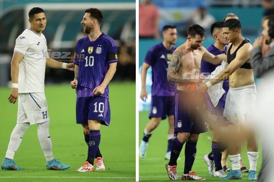 Héctor Castellanos y Lionel Messi intercambiaron camisetas al final del partido. FOTO: Yoseph Amaya