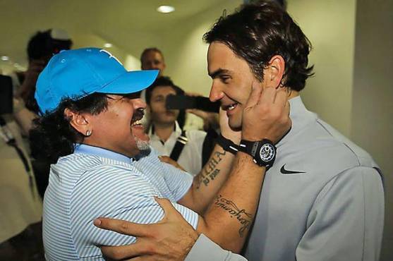 Una postal de aquel encuentro entre Maradona y Federer en Dubai (ATP World Tour)