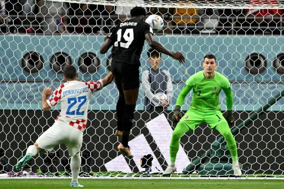 Momento del cabezazo de Davies que tiene ganando a Canadá.