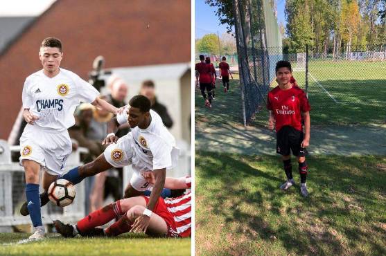 Fredy Vargas jugando en contra del Sunderland de Inglaterra y a la derecha luciendo la camiseta del Milán.