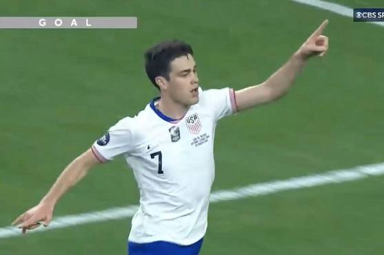 Gio Reyna marcó y así festejó su tanto ante México en la final de la Liga de Naciones de Concacaf.