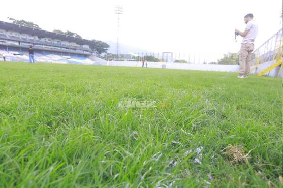 Así luce el zacate en el estadio Morazán de San Pedro Sula.