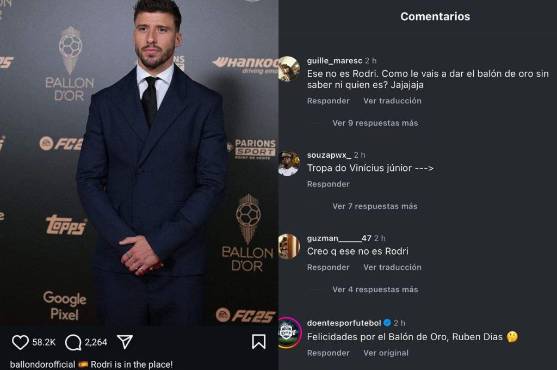 El errorazo que tuvo la cuenta oficial del Balón de Oro con Rodri en la gala de París: “No saben ni quién es”