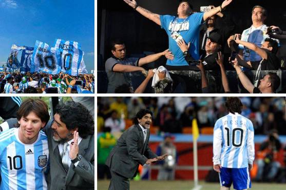 Diego Maradona dirigió a Messi en el Mundial de Sudáfrica 2010.