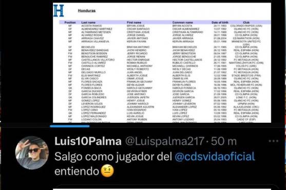 Luis Palma reacciona tras ver su nombre en el listado provisional de futbolistas elegibles para la Copa Oro 2023