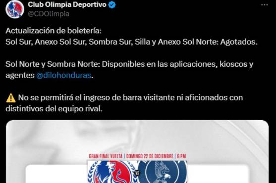 Olimpia anuncia duro golpe a Motagua previo al partido de vuelta de la gran final del torneo Apertura de Liga Nacional