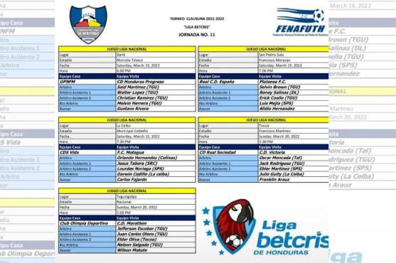 Terna arbitral completa para la jornada 11 del Torneo Clausura 2021-22.