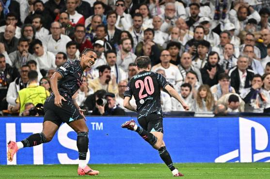 Bernardo Silva y su celebración en el estadio Santiago Bernabéu. Foto: AFP