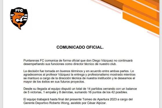 Duró tres meses: el técnico argentino Diego Vázquez es separado del Puntarenas de Costa Rica