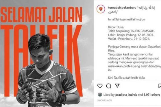 El Tornado FC anunció en redes sociales la muerte de su portero Taufik Ramsyah.