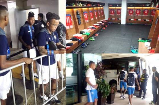 Momentos cuando los equipos de Honduras y Panamá arribaron al estadio Rommel Fernández de la ciudad canalera para el juego de esta noche: Foto cortesía Fepafut