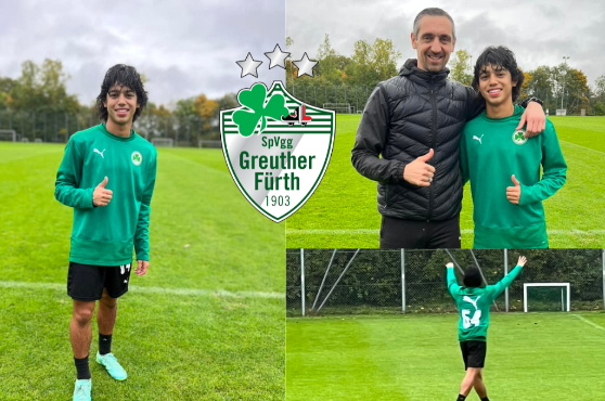 Johann Chirinos junto a Robert Hilbert, entrenador del SpVgg Greuther Fürth, Robert Hilbert.