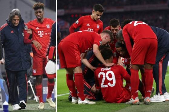 Bayern Munich's French forward Kingsley Coman (C) celebrates with Bayern Munich's German midfielder Serge Gnabry (R) after opening the scoring during the UEFA Champions League final football match between Paris Saint-Germain and Bayern Munich at the Luz stadium in Lisbon on August 23, 2020. (Photo by Manu Fernandez / POOL / AFP)