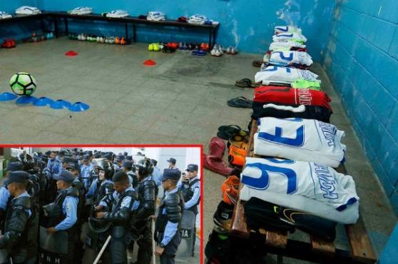 Los equipos ya están en el Morazán, Olimpia jugará totalmente de blanco y Real España con su tradicional uniforme a rayas amarillas y negras. Foto N. Romero