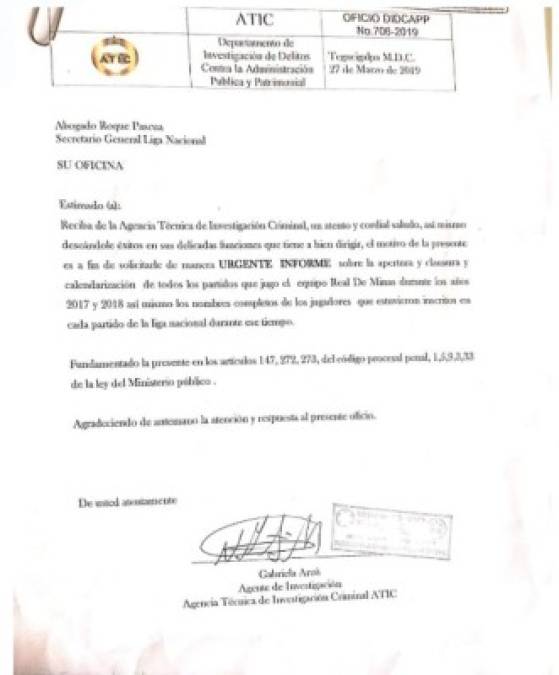 ATIC pide a la Liga Nacional información sobre el Real de Minas