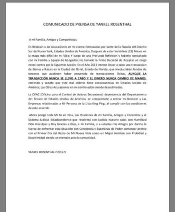 Expresidente del Marathón, Yankel Rosenthal, se declara culpable en EUA