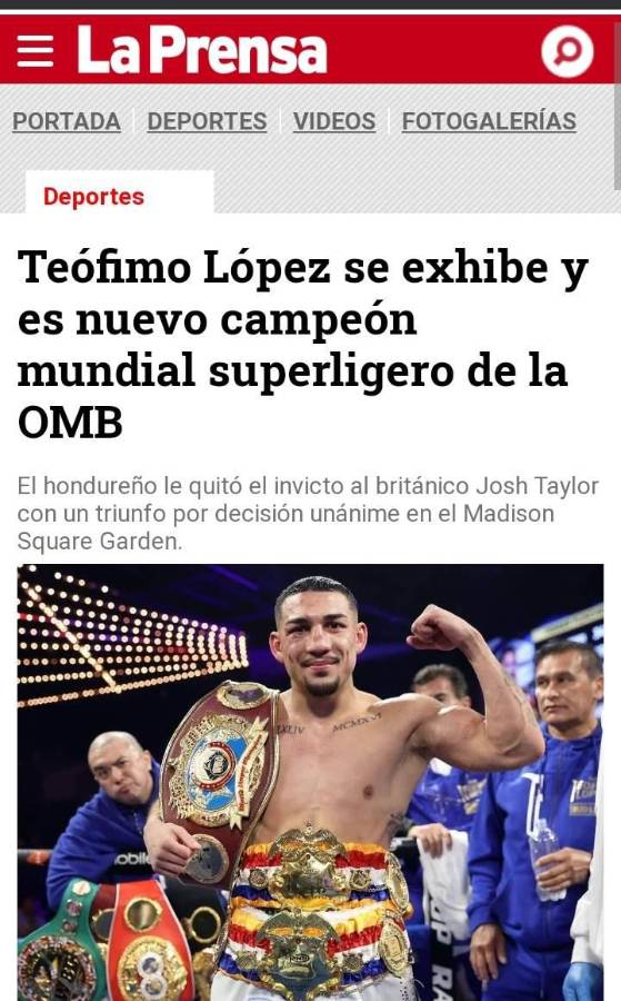 Así reaccionó la prensa internacional a la victoria de Teófimo López ante Josh Taylor por el cinturón OMB del peso superligero
