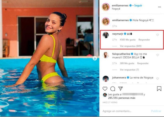 ¡No se resistió! El coqueteo de Neymar con la modelo argentina Emilia Mernes en Instagram &nbsp;&nbsp;